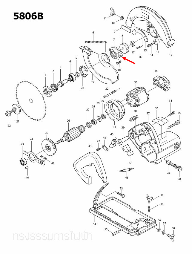 ฝาปิดลูกปืน Makita มากีต้า 5606B, 5806B [#7] Pn.316849-1 (แท้) #C4