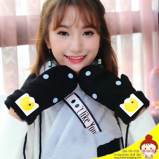 ถุงมือกันหนาว N-PACMA (สีดำ ลายจุด) แบบหนา หุ้มทั้งมือ ไม่มีนิ้ว สำหรับเด็กโตและผู้ใหญ่