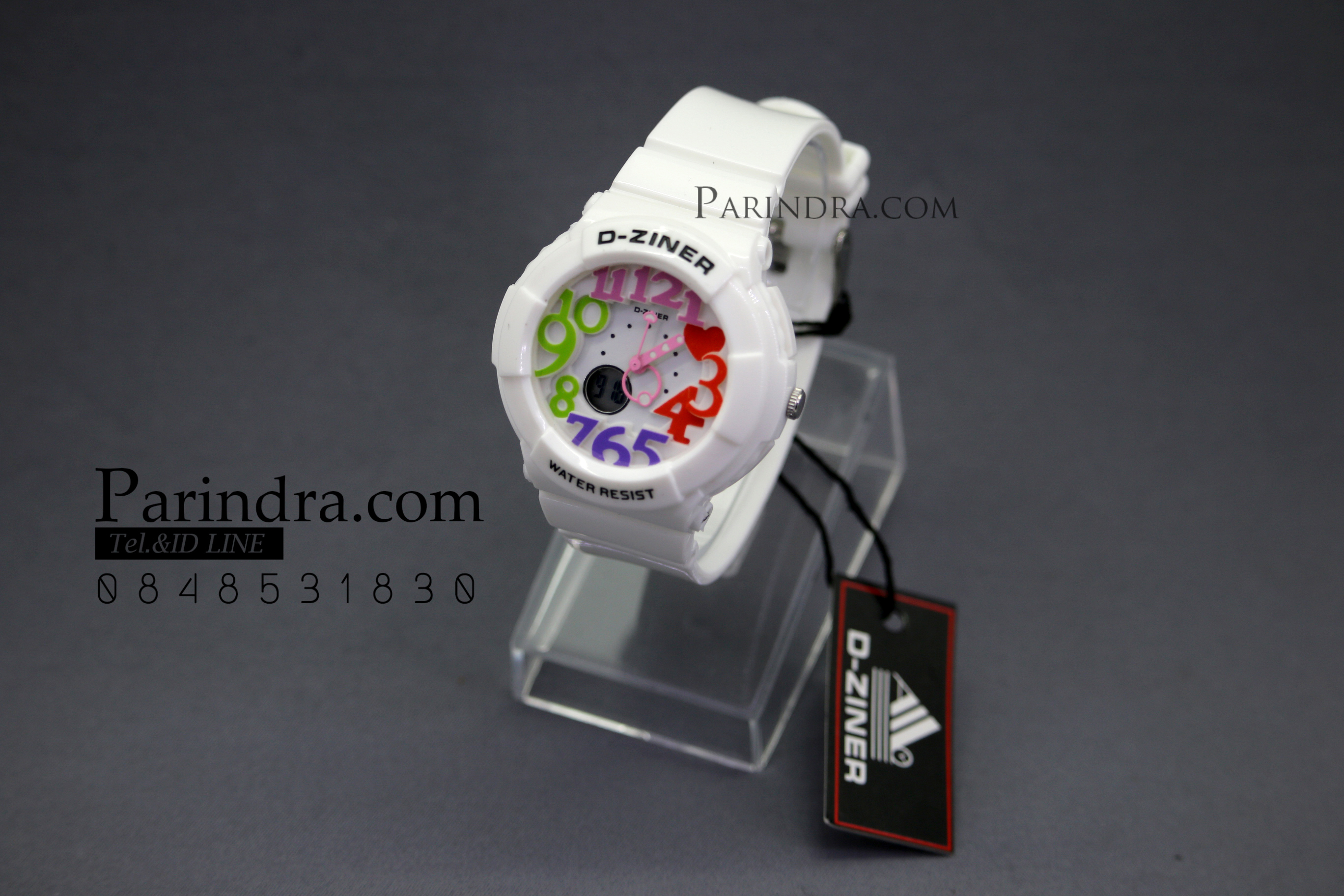 นาฬิกา D-ZINER สายซิลิโคนสีขาว หน้าปัดดำ ตัวเลขหลากสี