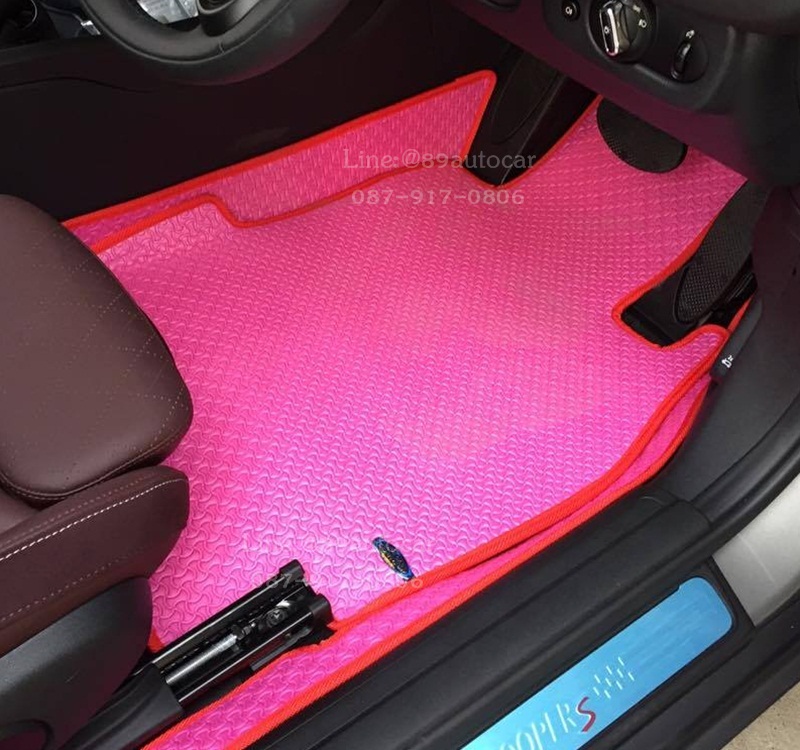 ขายยางปูพื้นรถเข้ารูป Mini Cooper Clubman 2016 ลายจิ๊กซอร์สีชมพูขอบชมพู+ท้าย