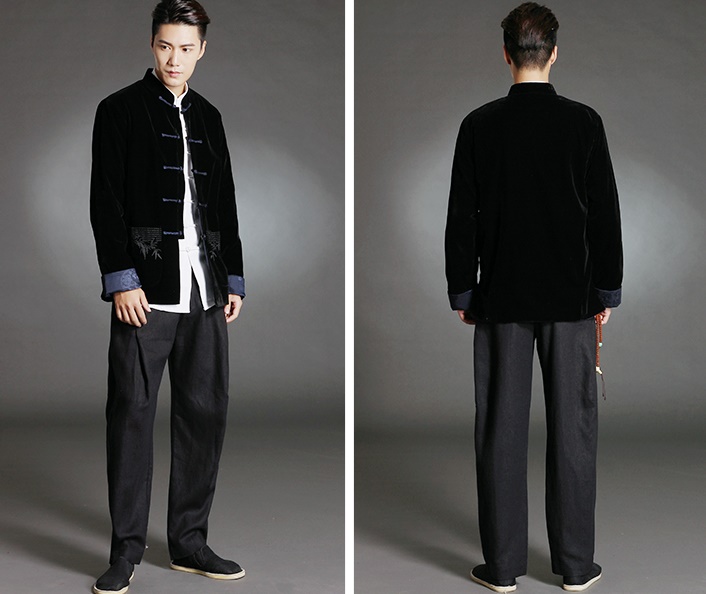 Preorder เสื้อจีนชาย เสื้อคอจีนแขนยาว ใส่ได้2ด้าน กระดุมหน้า ผ้ากำมะหยี่