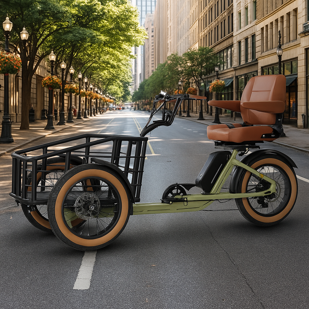 VELOMOVE VMST4 จักรยานสามล้อไฟฟ้าบรรทุกหน้า | มอเตอร์ 500W Bafang | แบตซัมซุง 48V20Ah | ยางแฟตไทร์ 20x4.0