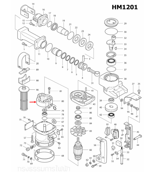ฟิลคอยล์ สกัด เจาะพื้น Makita รุ่น HM1201 [#80], HR3850,HR3811 Pn.524633-2 (แท้) ##