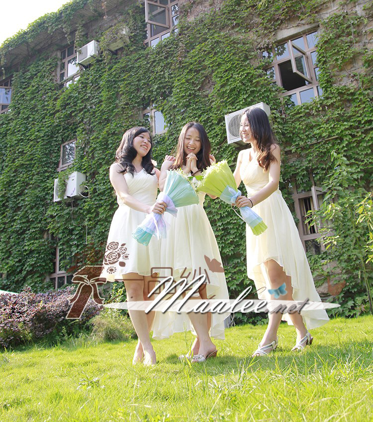 พร้อมส่ง ชุดราตรีสั้น ชุดเพื่อนเจ้าสาว สีครีม Ivory-001A