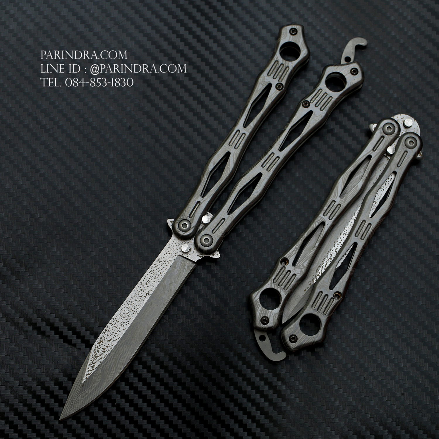 มีดปีกผีเสื้อ Balisong ด้ามสวย ใบสวย สกรีนลายดามัสกัส