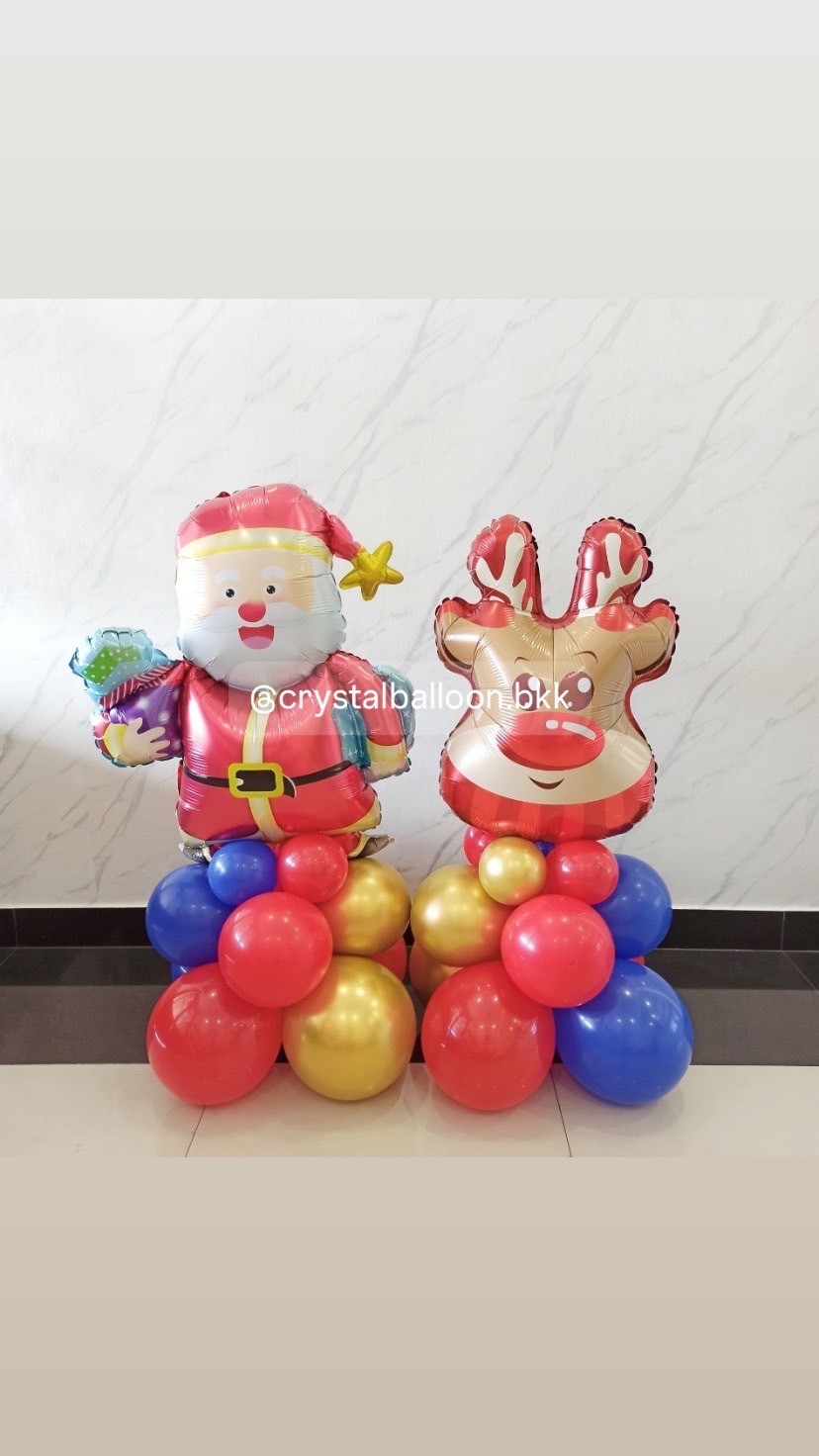 ลูกโป่ง Christmas ฟอยล์ซานต้า ตั้งฐาน 1 ชิ้น พร้อม ฟอยล์กวาง ตั้งฐาน 1 ชิ้น พร้อมตกแต่ง สามารถเปลี่ยนสีลูกโป่ง/เปลี่ยนสี-ฟอยล์ตกแต่งได้