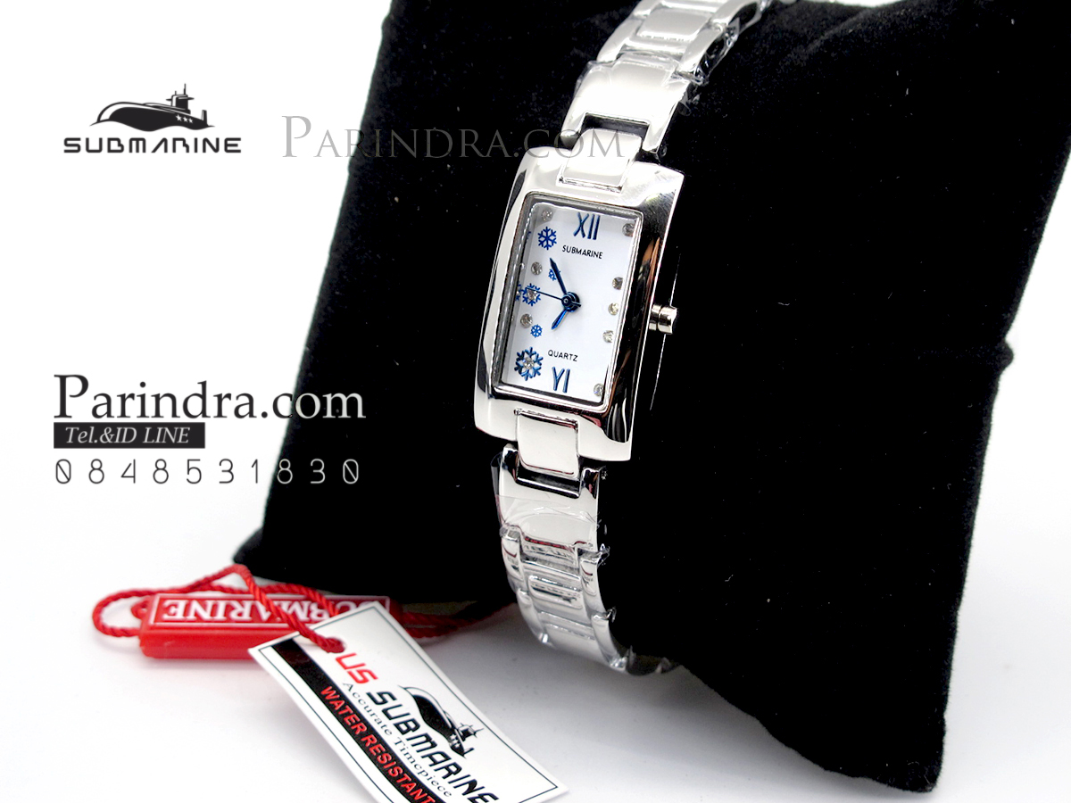 นาฬิกา U.S. submarine รุ่น J060L หน้าปัดสีขาวลายน้ำเงิน