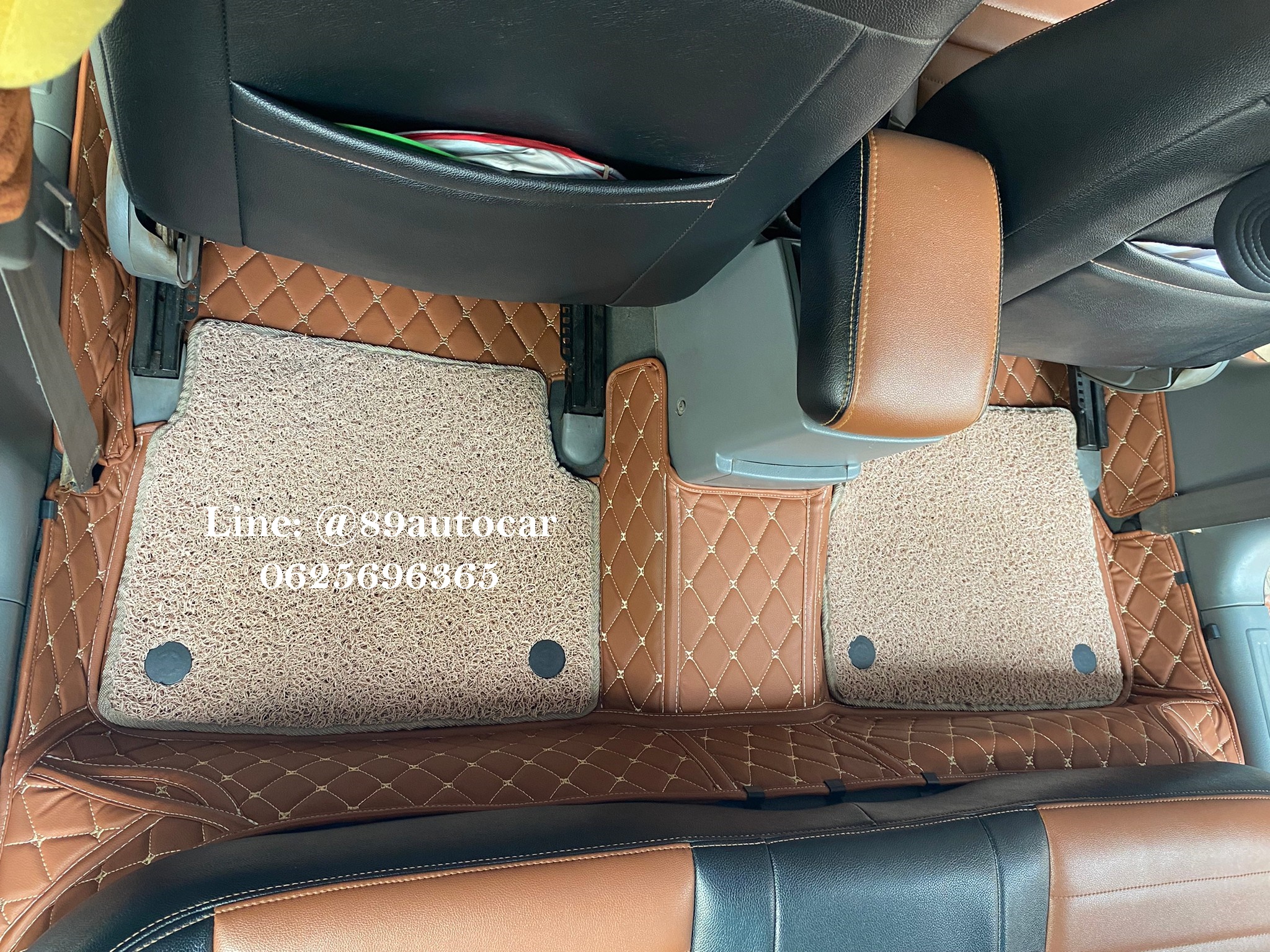 พรมดักฝุ่น Chevrolet Optra ปูพรม7D สีน้ำตาลเข้ม ด้ายทอง + ไวนิลสีครีม