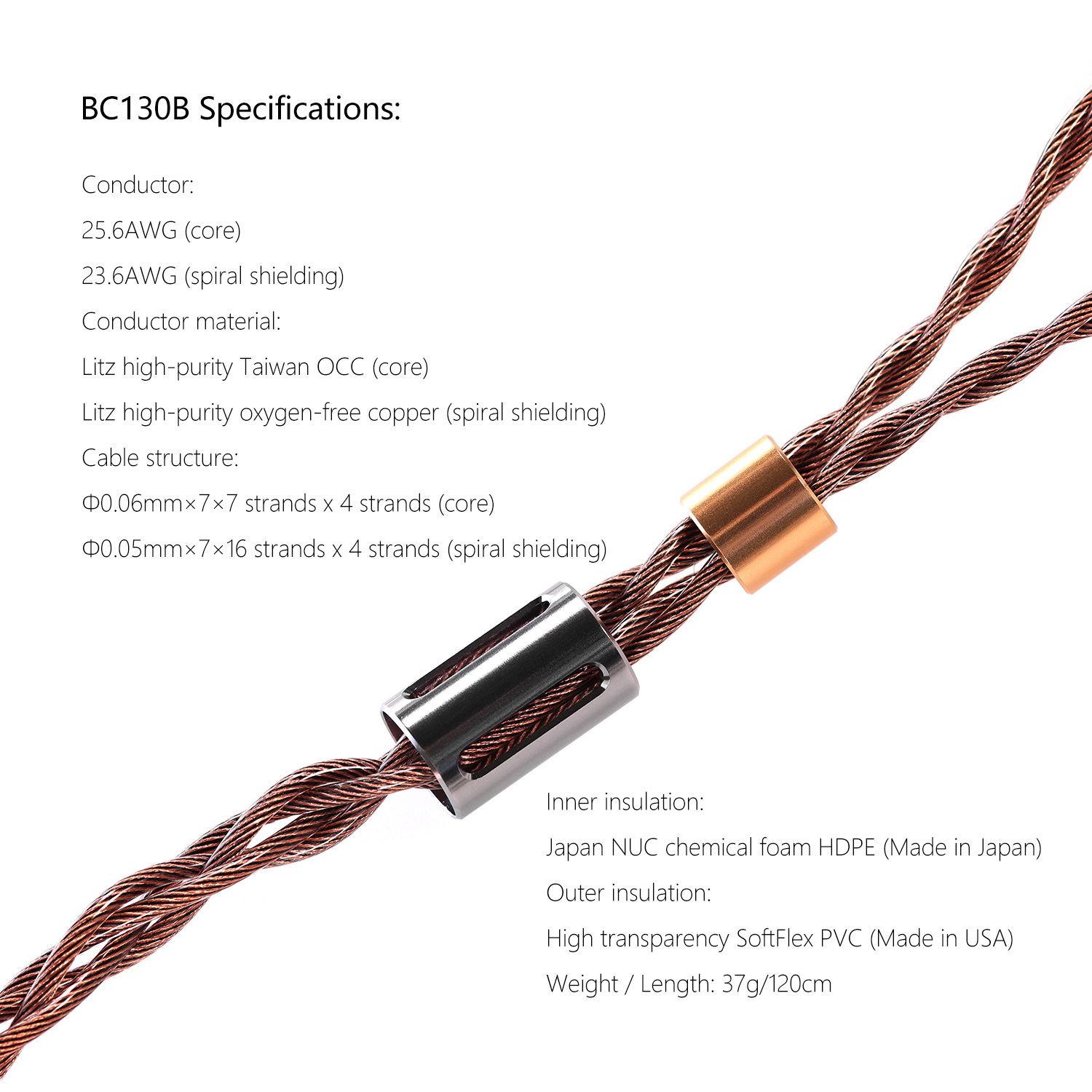 DD BC130B สายอัพเกรดหูฟัง OCC หุ้มฉนวน สายถักมือระดับเทพ