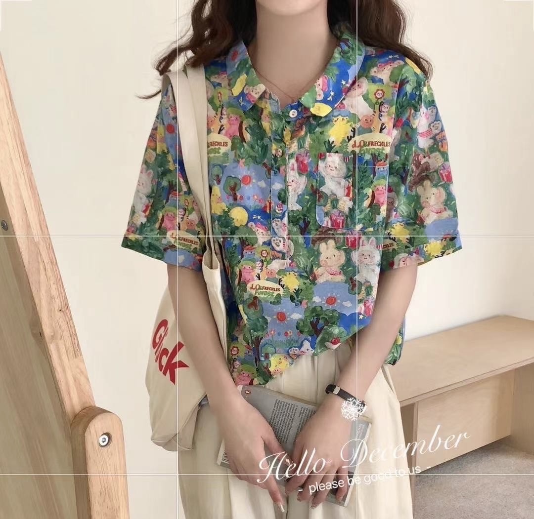 เสื้อผ้าฝ้ายพิมพ์ลายแต่งกระเป๋า