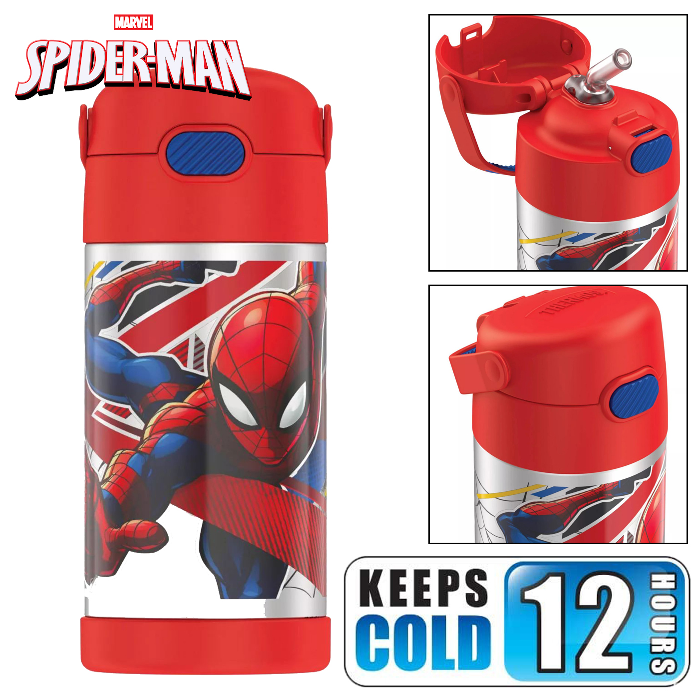 กระติกน้ำเก็บความเย็น Thermos Spider-Man 12oz FUNtainer Water Bottle with Bail Handle - Red