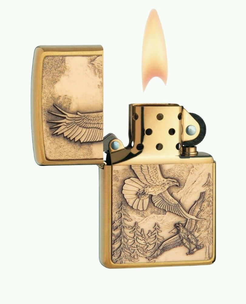 ไฟแช็ค Zippo แท้ "Zippo Where Eagles Dare Emblem Brushed Brass " # 20854 แท้นำเข้า 100%