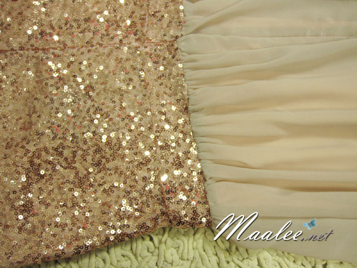 พร้อมส่ง ชุดราตรีสั้น แขนกุด สี Nude แต่งเลื่อมสีชมพู กระโปรงผ้าชีฟอง (เหลือเฉพาะไซส์ XL )