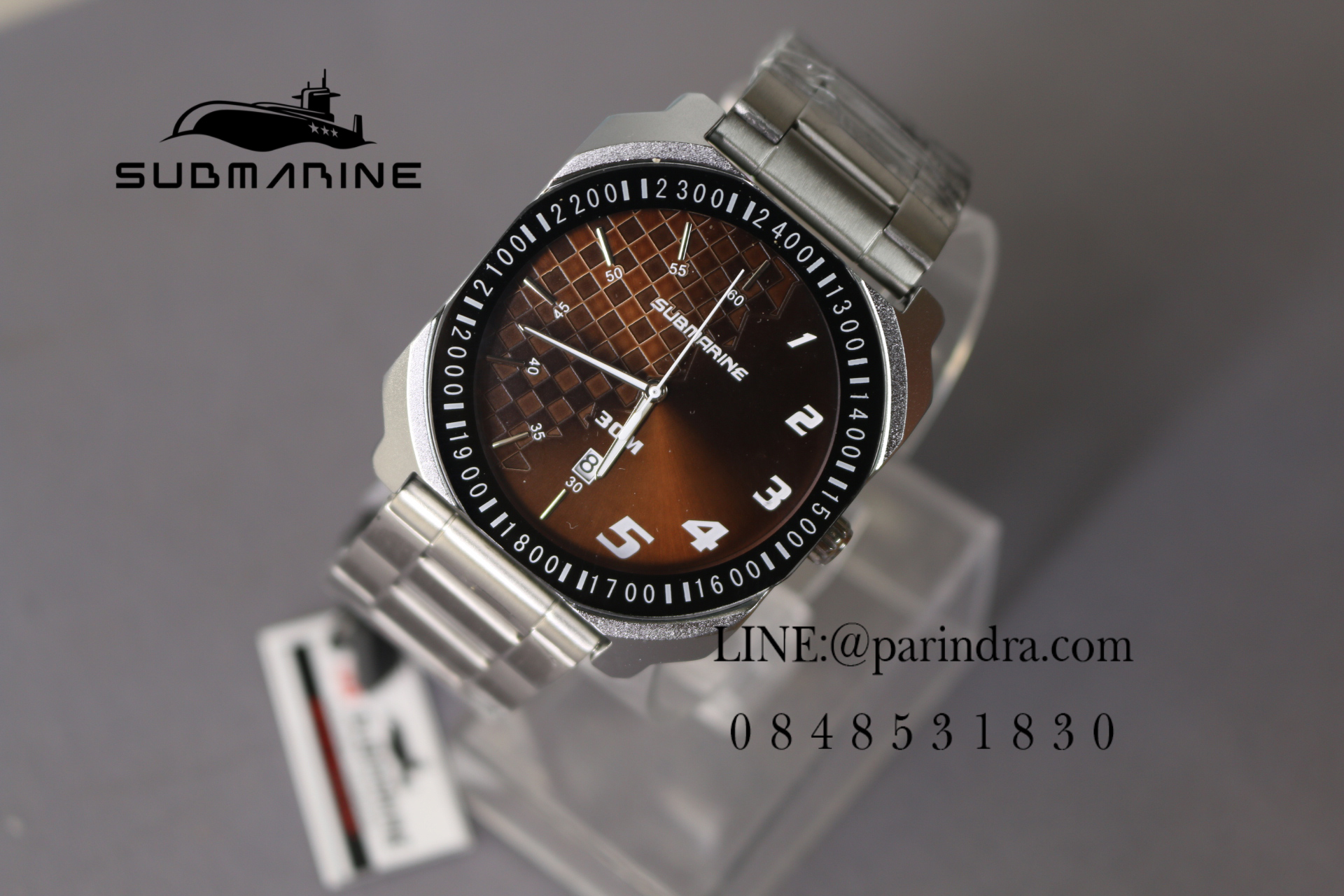 นาฬิกา US Submarine J135 M D หน้าปัดน้ำตาล ตัวเรือนสีเงิน