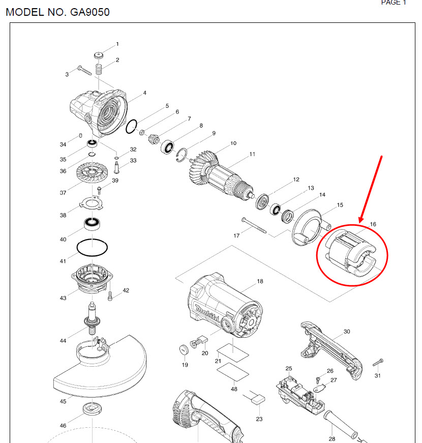 ฟิลคอยล์ หินเจียร Makita GA9050 (แท้) ##
