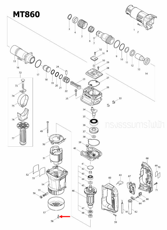 TIPPING SCREW 5X16 สกัดไฟฟ้า Maktec มาคเทค MT860 [#58] Pn.266388-0 (แท้) ##