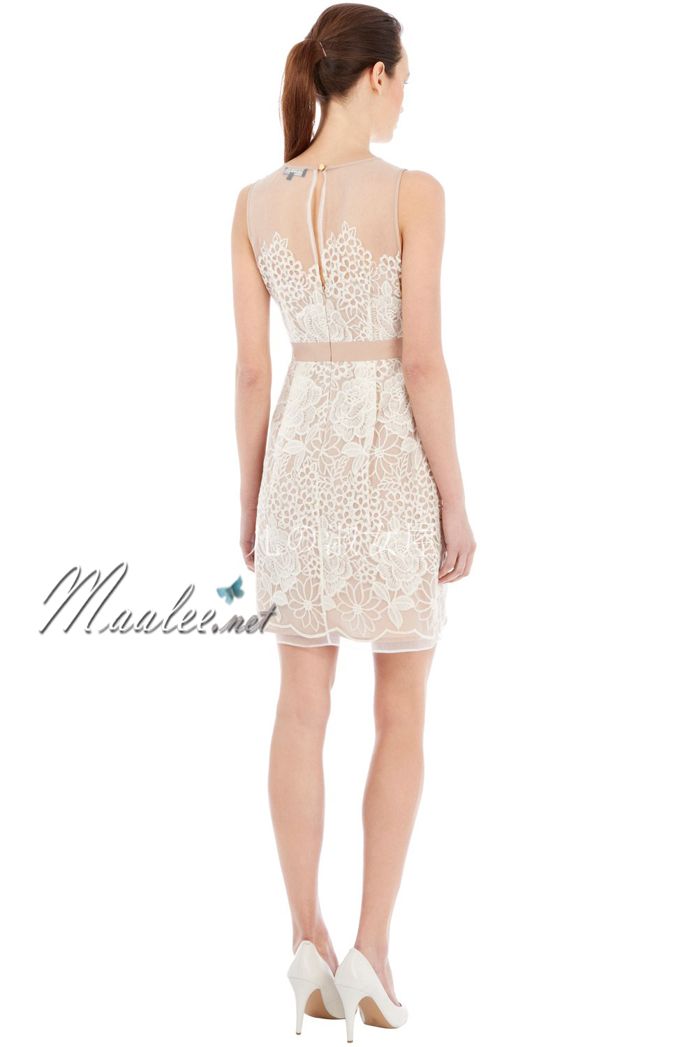 พร้อมส่ง ชุดเดรส/ชุดราตรีสั้น แขนกุด สีนู๊ด ผ้าแก้วปักลายดอกกุหลาบ ช่วงด้านหน้าและด้านหลังเป็นแบบซีทรู (เหลือเฉพาะไซส์ L)