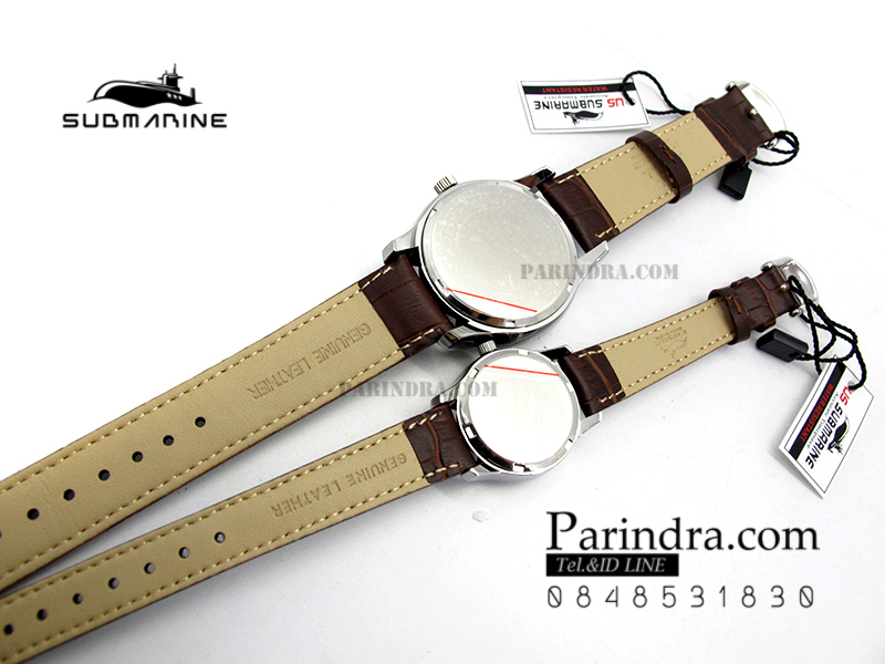 นาฬิกา US Submarine J118MD ของแท้ 100 % สายหนังน้ำตาลหน้าปัดขาว