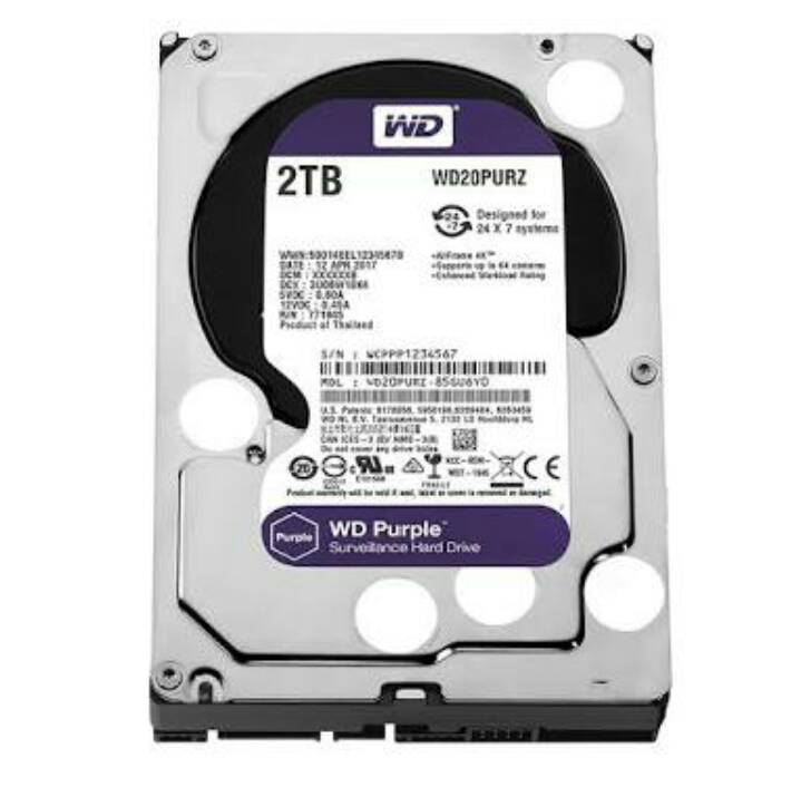 WD SATA HDD 2 TB Purple (สีม่วง) for CCTV เหมาะกับ กล้องวงจรปิด 4 -8 จุด รุ่น HDD2TB