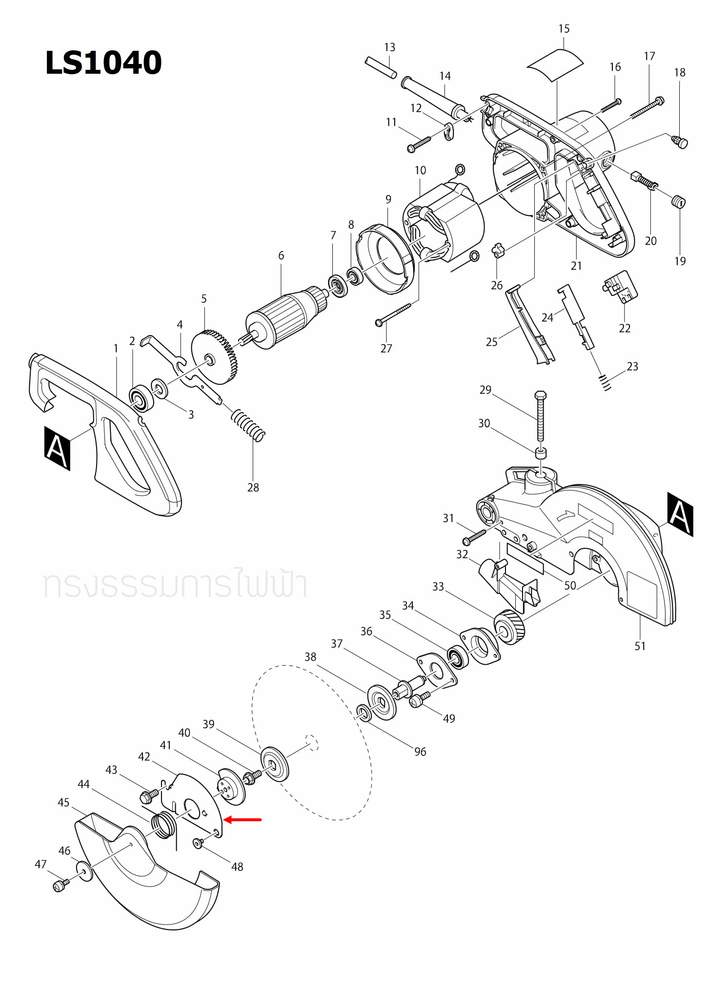 CENTER COVER แท่นตัดองศา Makita LS1040 [#42] Pn.344380-7 (แท้) ##