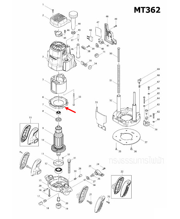บังใบทุ่น เราท์เตอร์ Maktec มาคเทค, Makita มากีต้า MT360, MT362, M3600, M3600B [#6] Pn.418486-8 (แท้)++