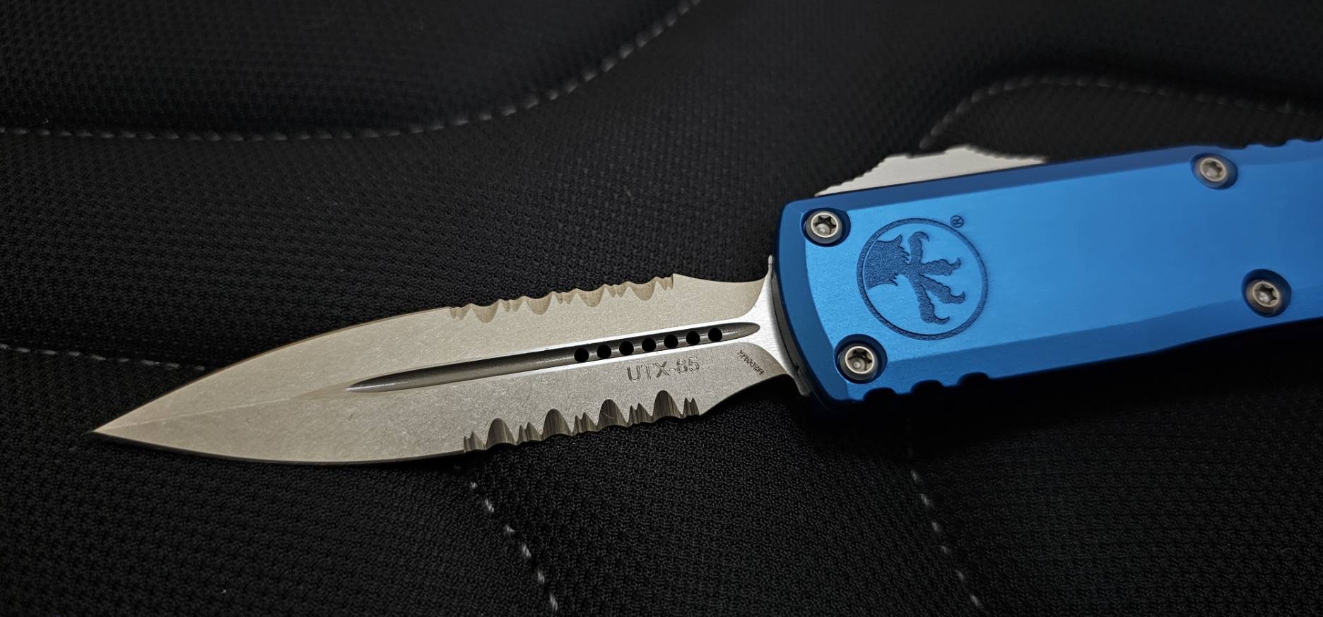 Microtech UTX-85 Gen III Stonewash Blue Handle Part Serrated
