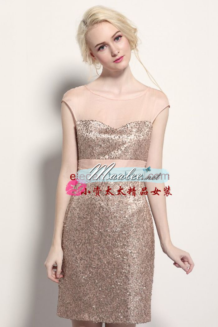 พร้อมเช่า ชุดราตรีสั้น ผ้าเนื้อ Glitter สีเงินสวย ช่วงบนผ้าโปร่งสี Nude