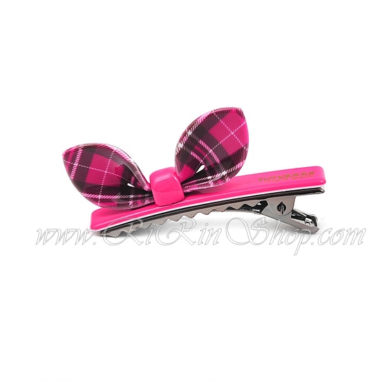 Aznavour กิ๊บเซลลูโลสปากเป็ดโบว์หูกระต่ายลายสก็อต ( Hot pink )
