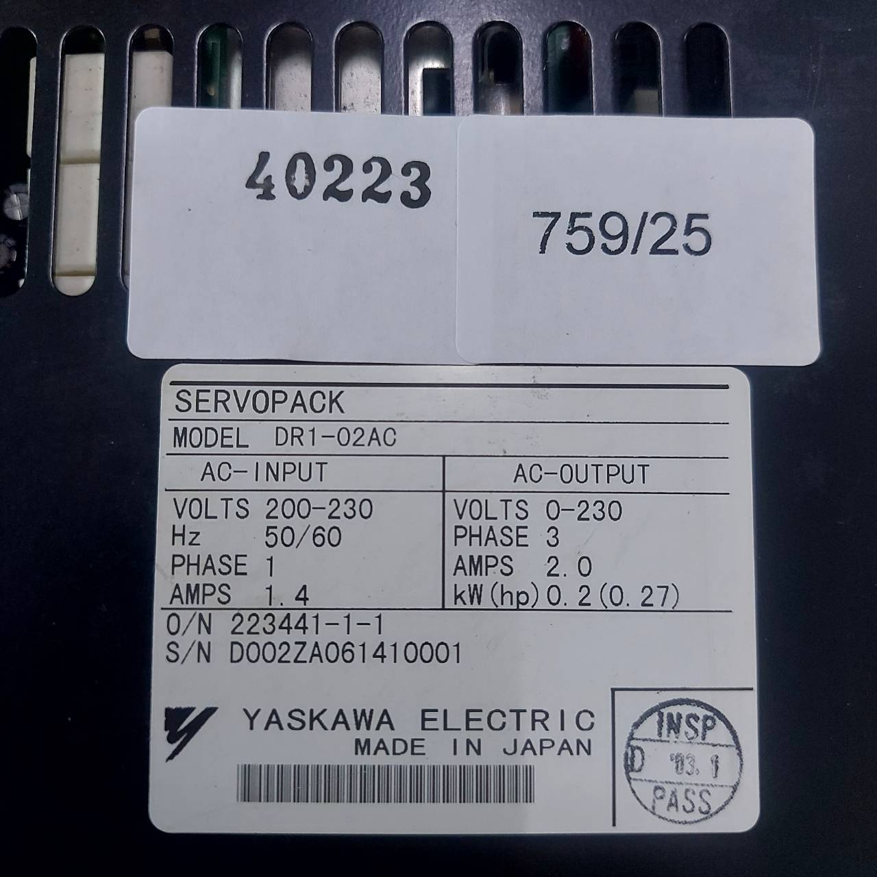 DR1-02AC SERVOPACK " YASKAWA "