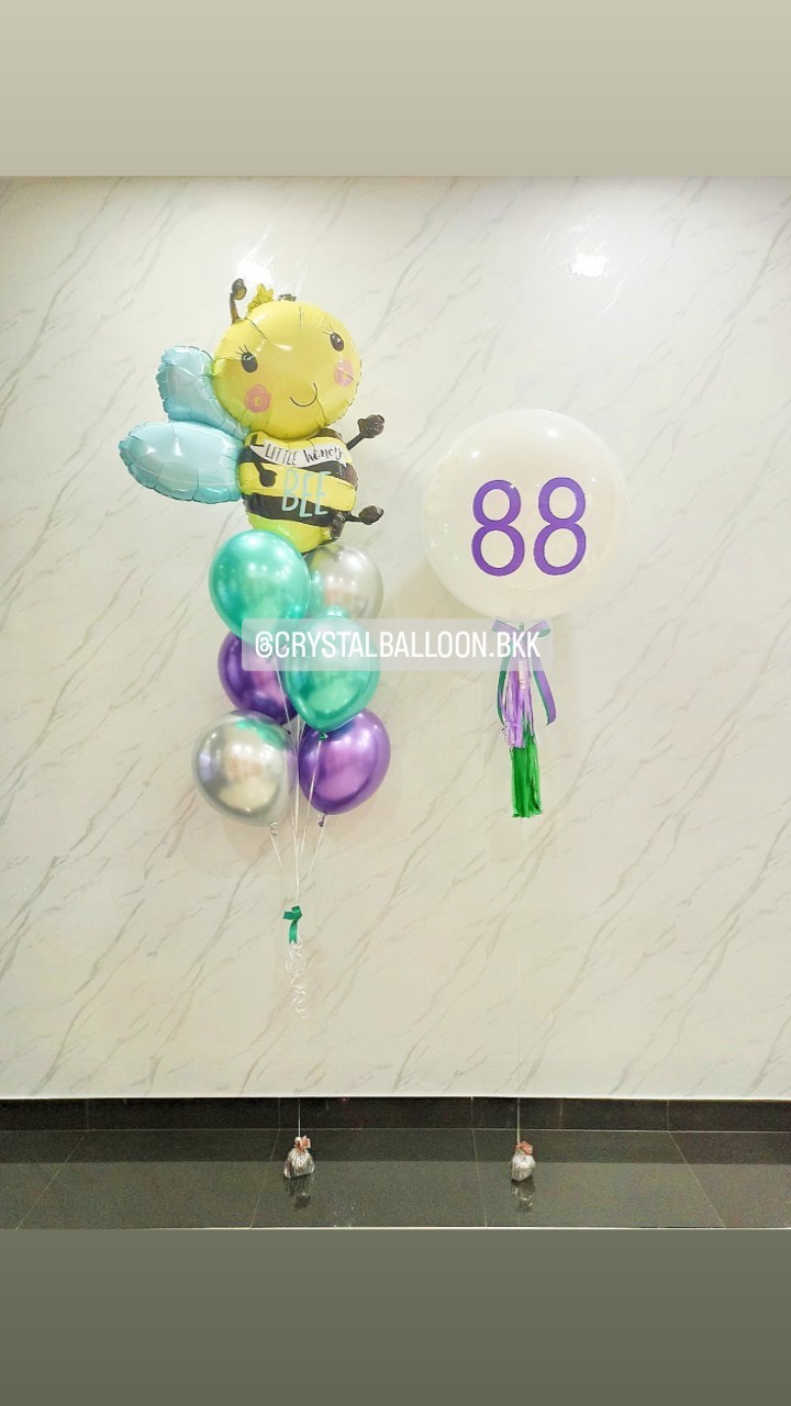 ลูกโป่ง เปิดงาน ลูกโป่งยาง สีขาว ขนาด 24" พร้อม ช่อฟอยล์ผึ้ง ช่อ 7 ลูก 1 ช่อ พร้อมตกแต่ง สามารถเปลี่ยนสีลูกโป่ง/เปลี่ยนข้อความ/เปลี่ยนขนาด/เปลี่ยนฟอยล์ตกแต่งได้