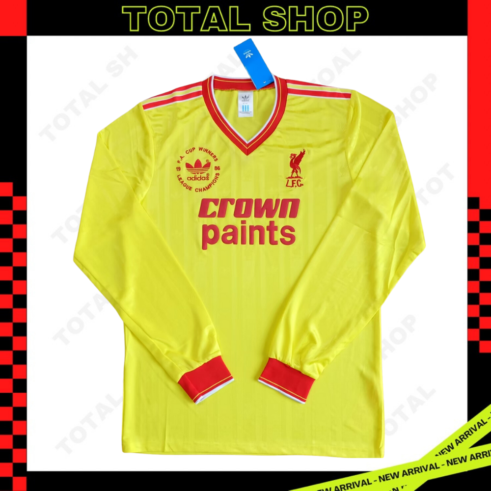 Liverpool 1986/87 yellow Jersey เสื้อบอลย้อนยุคแขนยาว เสื้อแขนยาวลิเวอร์พูลย้อนยุค Crown paints
