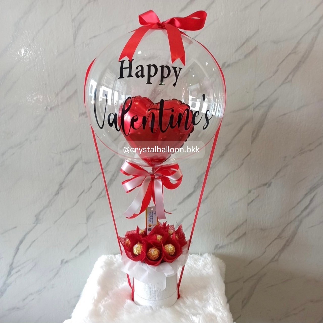 ลูกโป่ง Valentine's Ferrero Rocher Box 10 ลูก Bubble ขนาด 18" พร้อม ฟอยล์หัวใจ ขนาด 10" 1 ชิ้น พร้อมตกแต่ง สามารถเปลี่ยนข้อความ/เปลี่ยนสี-ฟอยล์ตกแต่งได้