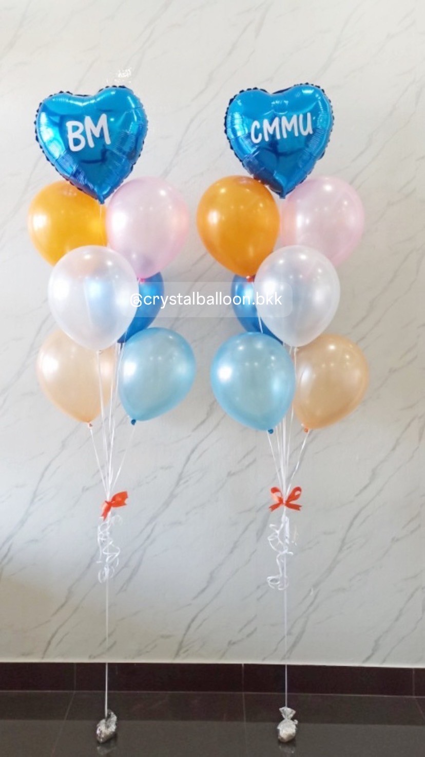 ลูกโป่ง แสดงความยินดี ช่อลูกโป่งฟอยล์หัวใจ ขนาด 18" ช่อ 7 ลูก 2 ช่อ พร้อมตกแต่ง สามารถเปลี่ยนสีลูกโป่ง/เปลี่ยนข้อความ/เปลี่ยนฟอยล์ตกแต่งได้