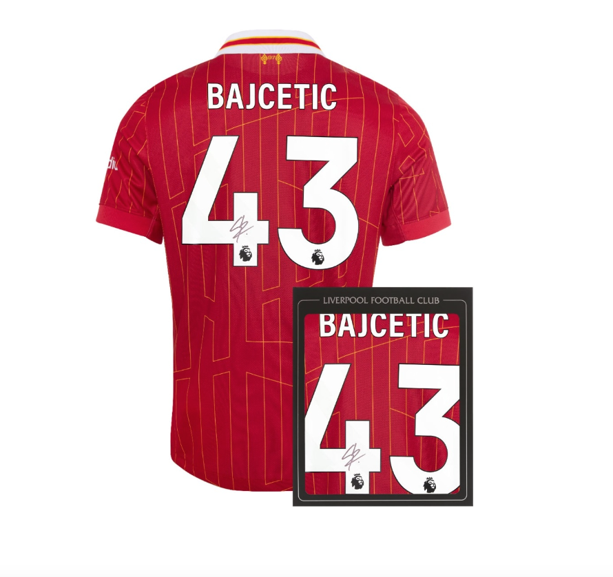 เสื้อลิเวอร์พูล 2024 2025 ลายเซ็นต์ Bajčetić 43 มีใบรับรองลายเซ็นต์มือของแท้ในกล่อง