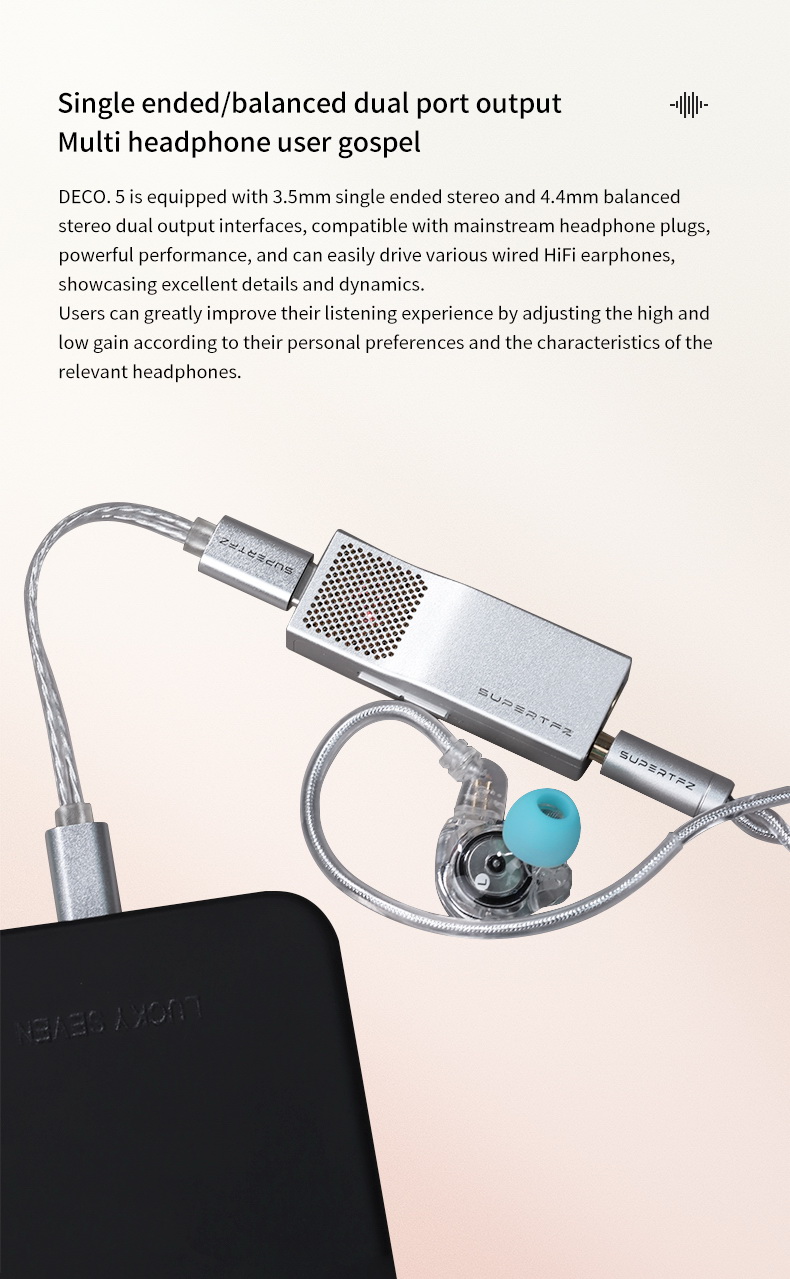 SuperTFZ Deco.5 DAC/AMP พกพาชิป CS43198 x2 ตัวเล็กกำลังขับสูง ไม่ต้องชาร์จ ไม่ต้องใช้ไดรเวอร์ ประกันศูนย์ไทย