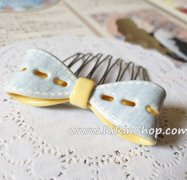 Aznavour หวีสับ หวีเสียบโบว์เซลลูโลส (Yellow)