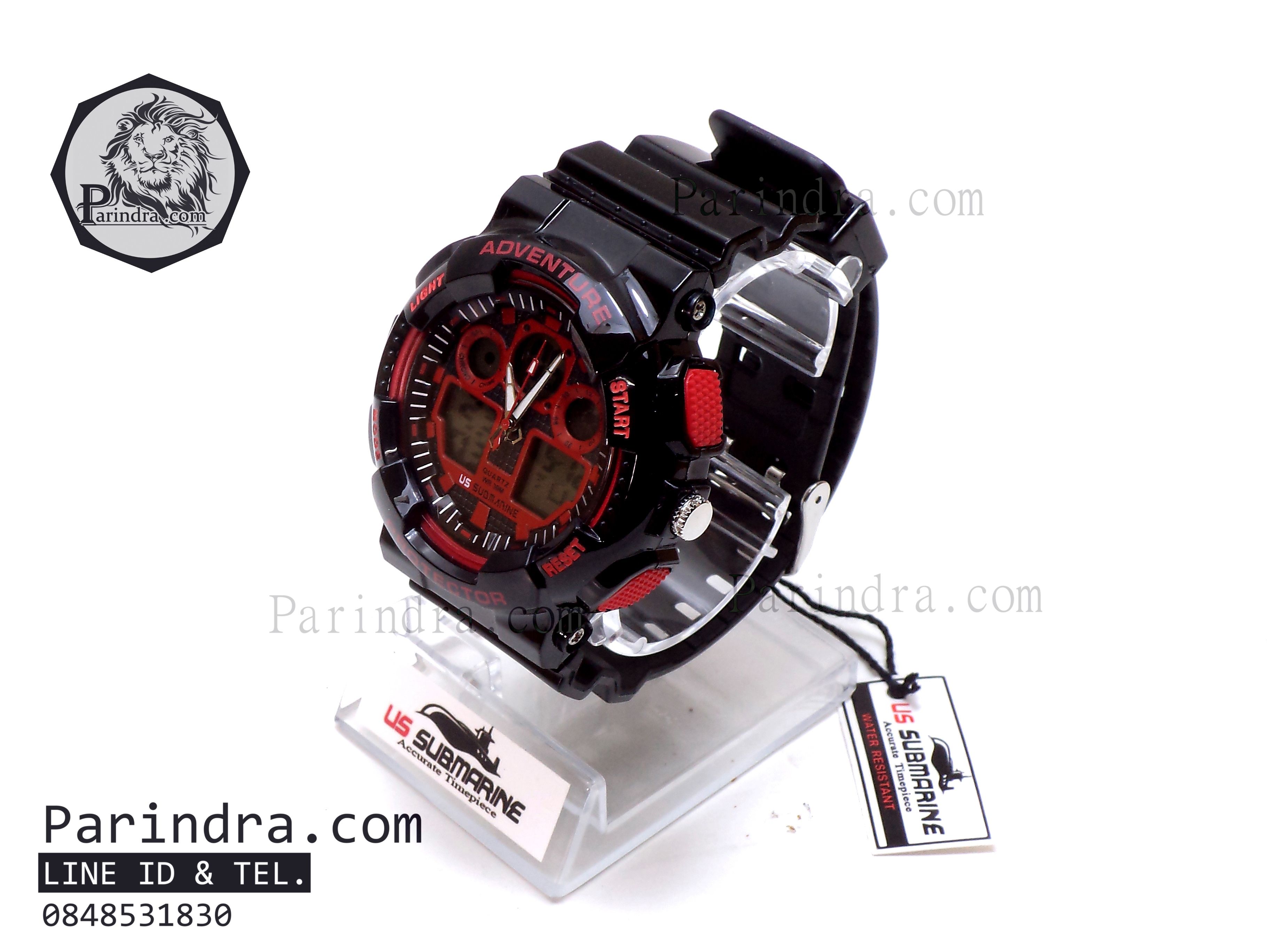 นาฬิกา US submarine Adventure Protector รุ่น TP3129M สีดำตัดแดงผิวมัน พื้นหลังเทา