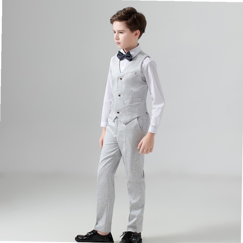 Pre-order ชุดสูทเด็กชาย สีเทา ทอลายในเนื้อผ้า