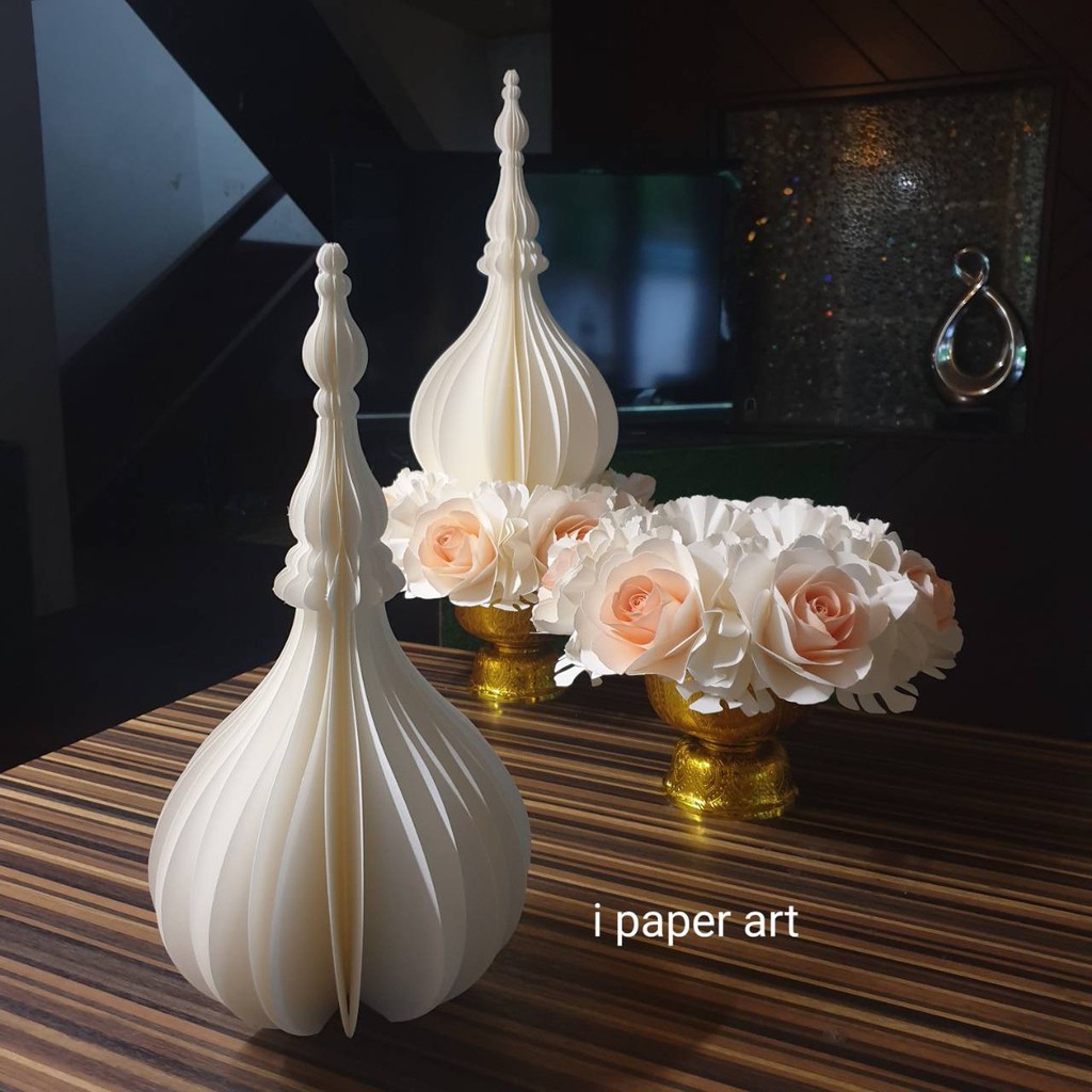 พานพุ่มเรืองแสงโคมไฟ เชิงเทียน LED แบบถ่านกระดุม งานไทยปราณีต | ประดับหิ้งบูชา พิธีการ