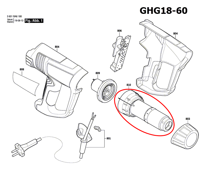 ชิ้นส่วนทำความร้อน Bosch บอช GHG18-60 [#810] Pn.1600A01N69 (แท้-สั่ง)