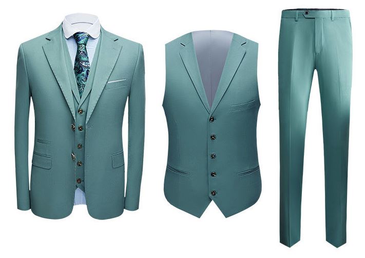 พร้อมเช่า เสื้อสูทชาย สีเขียวมิ้นต์เข้ม สีเขียวพาสเทล Dark Pastel Mint Green (พร้อมเสื้อกั๊ก)