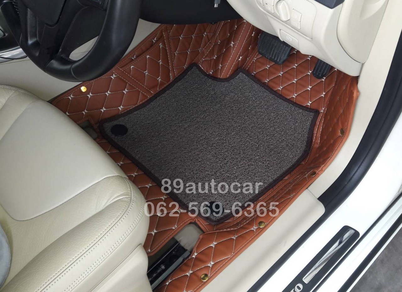สั่งตัดพรมรถยนต์ Volvo S60 2012 ปูพรม7D สีน้ำตาลเข้มด้ายทอง + ไวนิลสีน้ำตาล