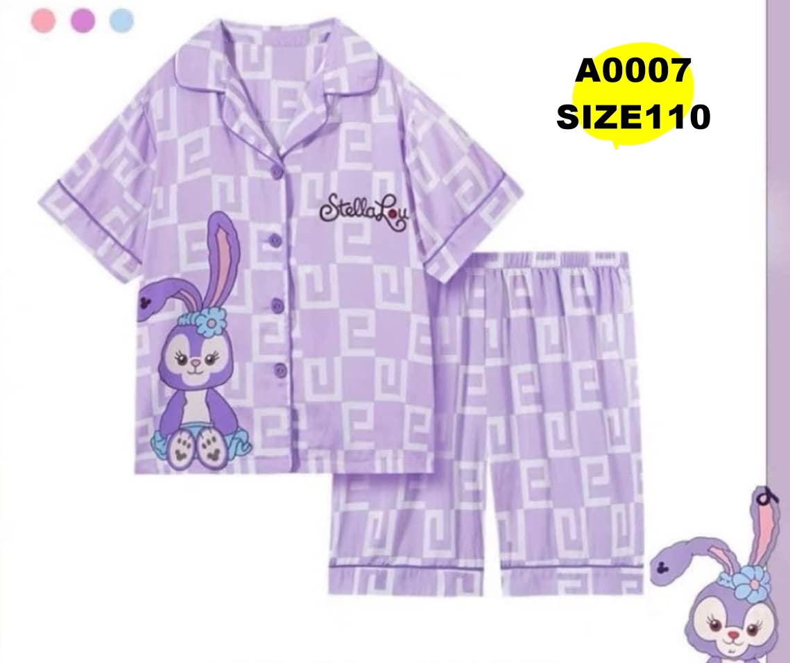 ชุดนอนคอปกตัวสั้นลูกสาวสีม่วง ไซส์ 110