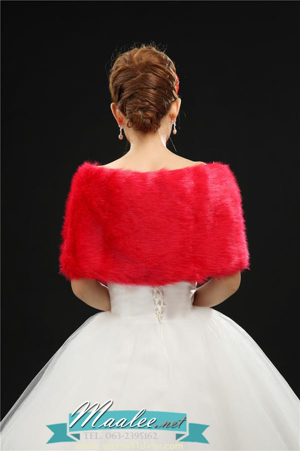 ผ้าคลุม ขนสัตว์ แต่งมุก 3 เม็ด สีแดง