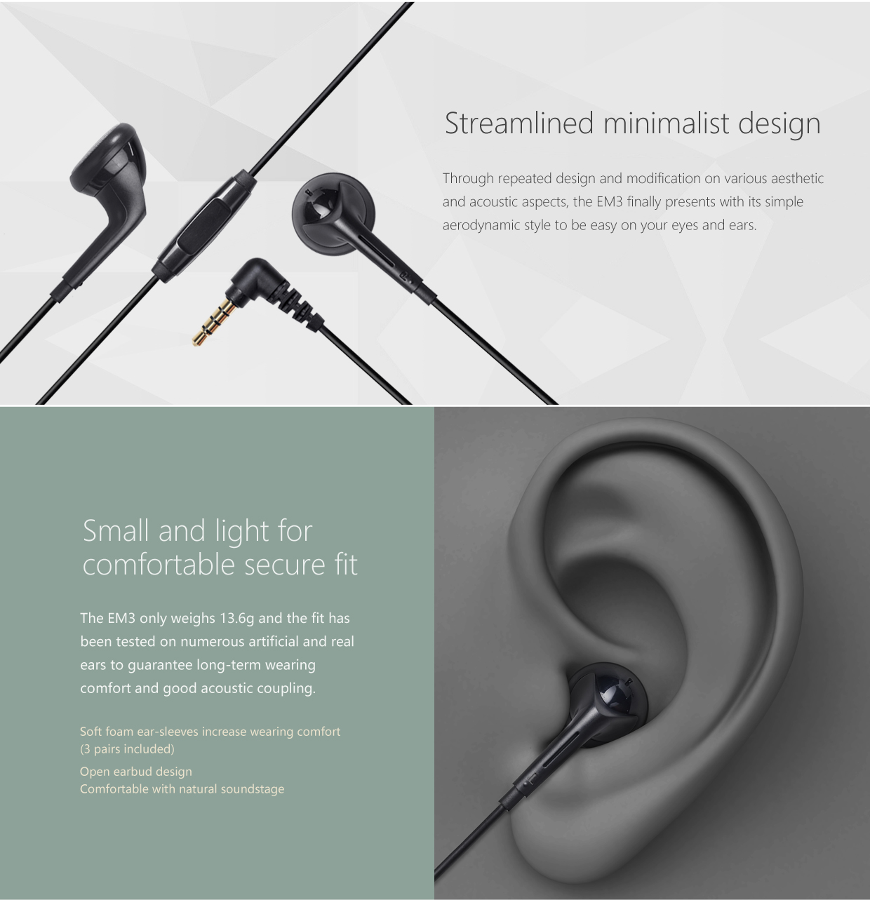 หูฟัง FiiO เอียบัด รุุ่น EM3 หูฟังแบบเปิดมีไดรเวอร์ขนาดใหญ่ เพิ่มพลังขับ เหมาะสำหรับเครื่องเล่นเพลงและโทรศัพท์