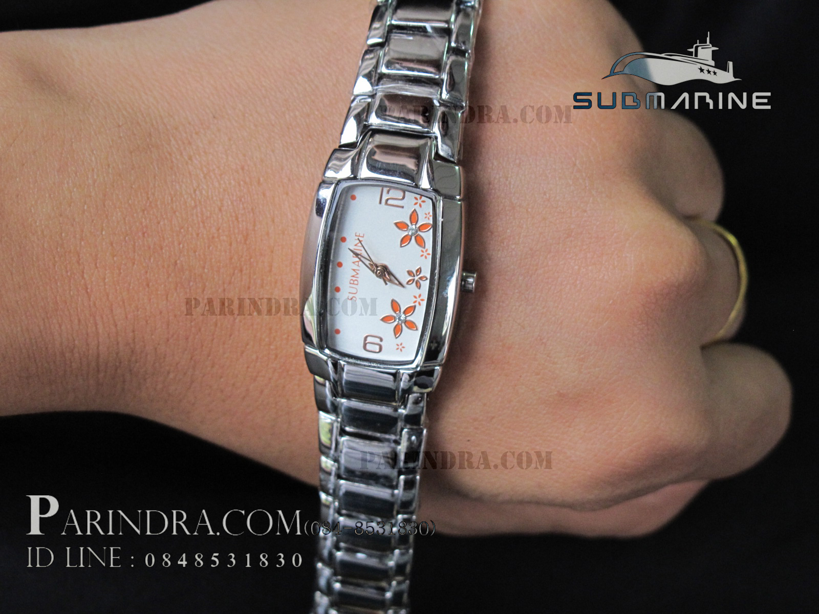 นาฬิกา U.S. submarine รุ่น J043L ลายดอกไม้ หน้าปัดสีขาวส้ม