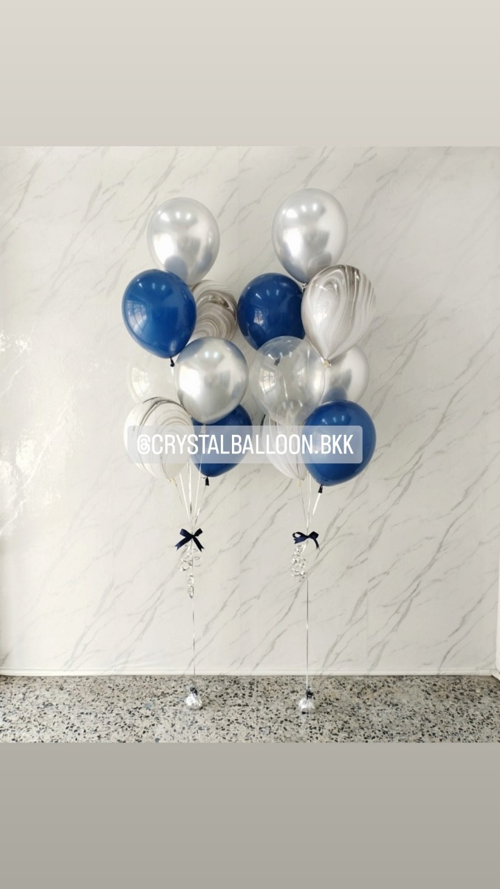ลูกโป่ง แสดงความยินดี ช่อลูกโป่ง ช่อ 7 ลูก 2 ช่อ Theme Dark Blue-เงิน พร้อม ลูกโป่งลายหิน USA 4 ลูก พร้อมตกเเต่ง สามารถเปลี่ยนสีลูกโป่งได้