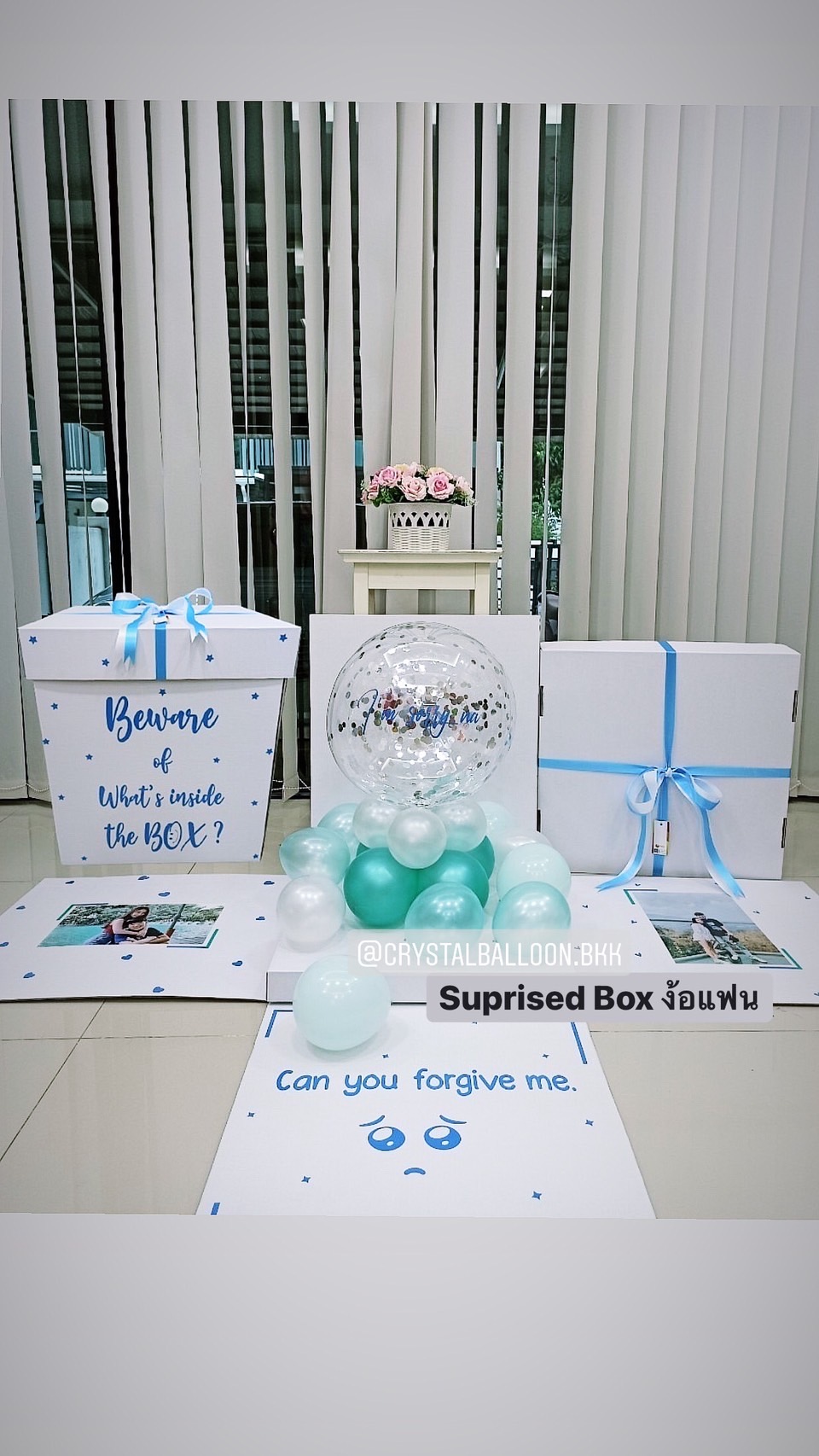 Happy Birthday Surprise Box กล่องเซอร์ไพร์วันเกิด Bubble ตั้งฐาน พร้อมตกแต่ง สามารถใส่รูปได้ 2 ใบ สามารถเปลี่ยนสีลูกโป่ง/เปลี่ยนข้อความได้
