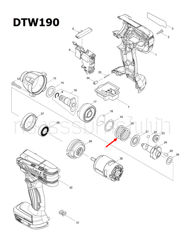 สปริง บล๊อกไร้สาย Makita มากีต้า BTD130 [#23], DTW190 [#20] Pn.233430-2 (แท้) ##