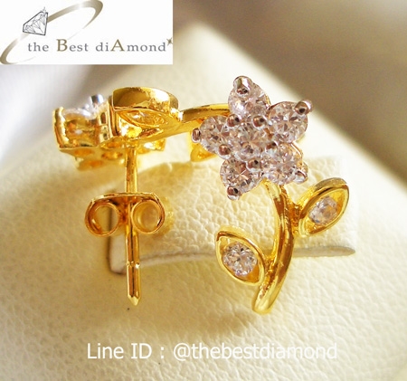 BE034 ต่างหูเพชรCZ น่ารักๆๆ ดีไซน์รูปดอกไม้ เก๋สุดๆ ใส่ติดหูได้เลย